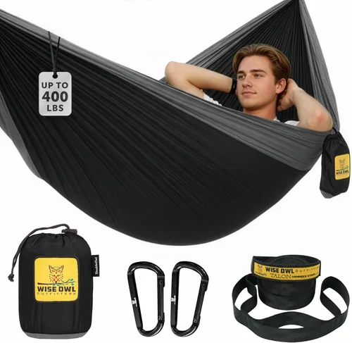 Wise Owl Outfitters Hamaca de camping – Hamaca portátil de 500 libras con correas de árbol – viajes, mochileros, senderismo, equipo de campamento al