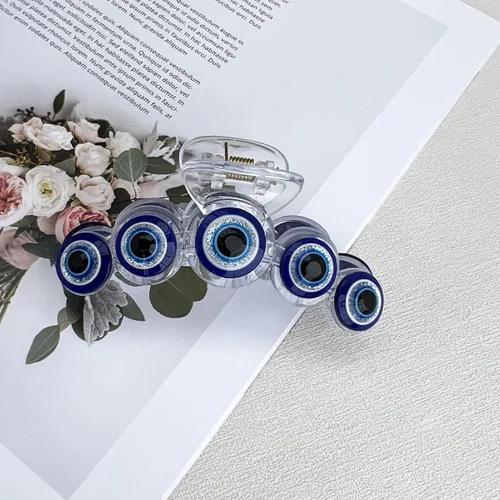 Miniatura 6 de ROMODIYA Pinza para el pelo de Halloween, diseño de ojo malvado de plástico acrílico, pinzas de garra de pelo azul, 5 piezas, sujeción fuerte