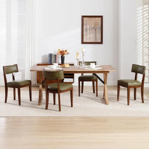 Miniatura 14 de Juego de 2 sillas de comedor modernas de mediados de siglo tapizadas de piel sintética con respaldo curvo, sillas de cocina de granja de madera Verde