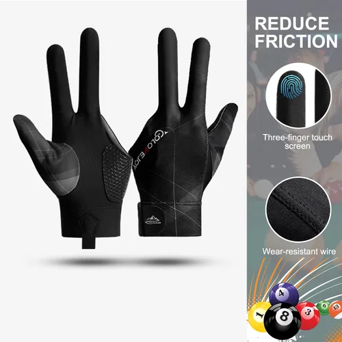 Miniatura 5 de Guantes de billar de 3 dedos, guantes de billar para mano izquierda y diestra, transpirables, antideslizantes, para billar