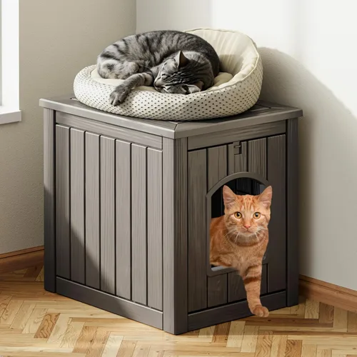 Miniatura 13 de NUNU LAB Caja de arena para gatos, casa para gatos al aire libre, resistente a la intemperie y a los rayos UV, refugio de material PP con techo