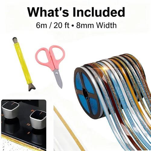 Miniatura 8 de Cinta adhesiva para embellecer huecos (6 M/20 pies), cinta adhesiva impermeable para calafateo para baño, cocina, inodoro, bordes de pared (negro)