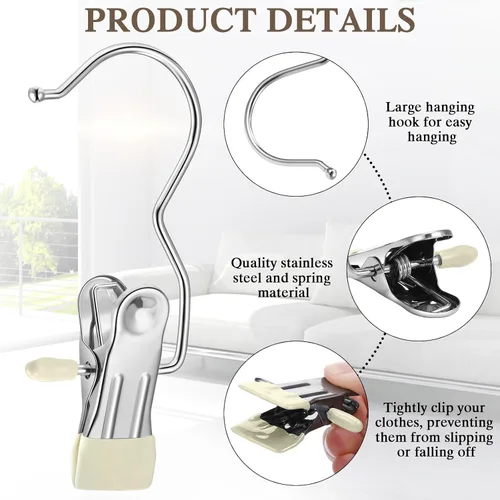 Miniatura 3 de Yinder Ganchos Colgadores para Botas Clips Ganchos de Lavandería Colgantes de Acero Inoxidable Pinzas para Ropa Colgadores Portátiles para Armario