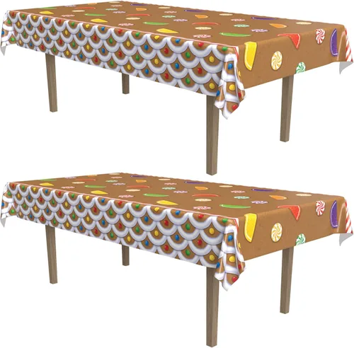 Miniatura 28 de Beistle Mantel de casa embrujada, 54 x 108 pulgadas, 2 piezas, mantel de plástico, mantel rectangular, mantel de Halloween, mantel de vacaciones