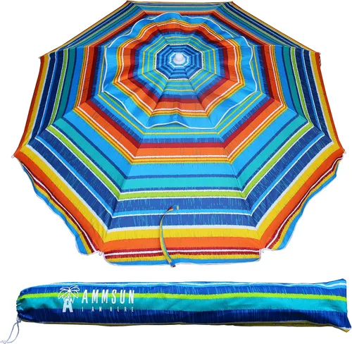 Miniatura 7 de AMMSUN Sombrilla Portátil de Patio y Playa de 6.5 pies para Arena con Inclinación y Ventilación de Aire, Refugio Solar, Protección UV 50+, Sombrilla