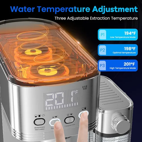 Miniatura 3 de Máquina de café expreso de 20 bares, temperatura y tiempo, pantalla LED, máquina de café espresso con espumador de leche automático ajustable sin