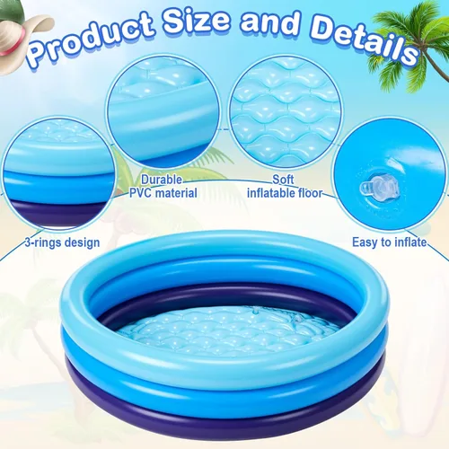 Miniatura 4 de VioraWhite Paquete de 6 piscinas inflables para niños pequeños de 34 x 10 pulgadas, piscina inflable azul para niños, piscina pequeña de 3 anillos