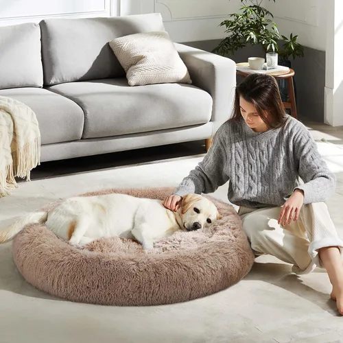 Miniatura 71 de WESTERN HOME WH Cama calmante para perros y gatos, dona acogedora anti-ansiedad, cama redonda cálida y acogedora de piel sintética, suave y azul