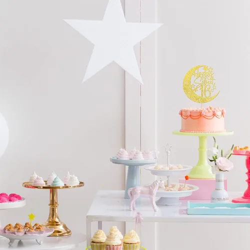Miniatura 7 de 1 pieza de decoración de pastel de 16 años con purpurina de luna y estrella de luna feliz 16 cumpleaños, decoración para tartas de cumpleaños de 16