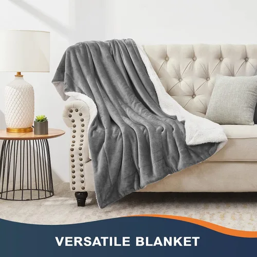 Miniatura 5 de Walensee Manta de vellón Sherpa (Tamaño Queen de 90 x 90 pulgadas, gris), manta de felpa gris peluda súper suave reversible de franela de microfibra