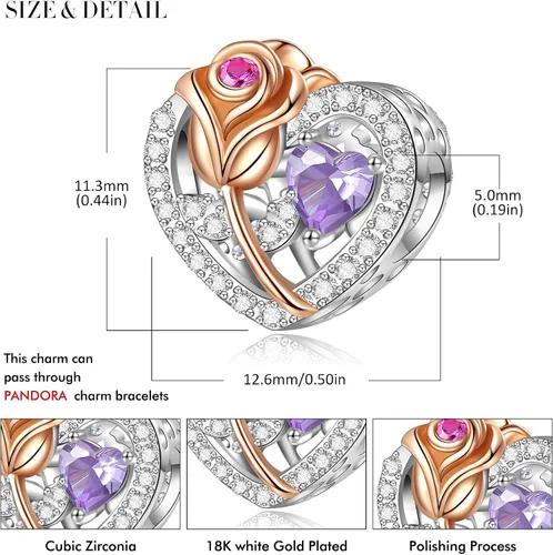 Miniatura 2 de Dije de flor de nacimiento para pandora, pulseras, collar, plata de ley 925, dije de amor, cumpleaños, día de la madre, Navidad, regalos