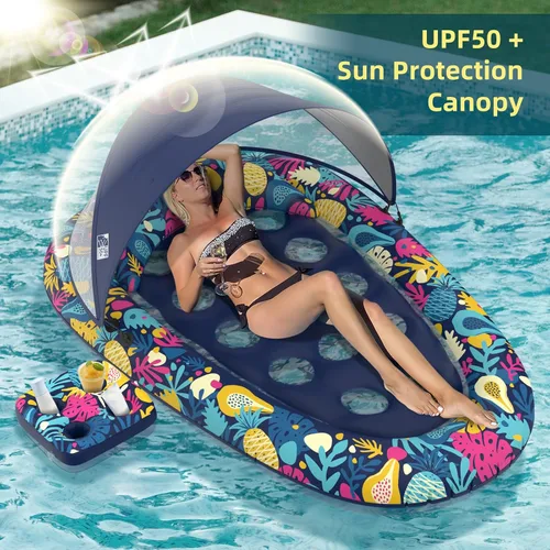 Miniatura 2 de Sunikko X Flotadores de piscina 3 en 1 con soporte para toldo, flotadores grandes de 73 x 48 pulgadas para adultos, resistente, tumbona inflable