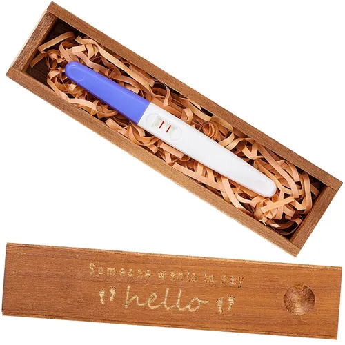 Qunclay Caja de recuerdos de prueba de embarazo, caja de anuncio sorpresa de embarazo, caja de madera para bebé para esposo, abuelos, recuerdo de