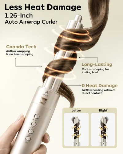 Miniatura 5 de Moldeador de Aire Caliente 8 en 1 de Doble Voltaje y Cepillo Secador de Cabello con Accesorios Alisador y Rizador, 110,000 RPM Secado Rápido Iónico