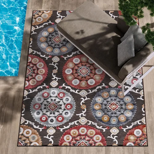 Miniatura 23 de CAMILSON Alfombra para Interiores y Exteriores, Alfombras de Área Azules 5x7 con Hojas Tropicales Botánicas para Patios Interiores y Exteriores