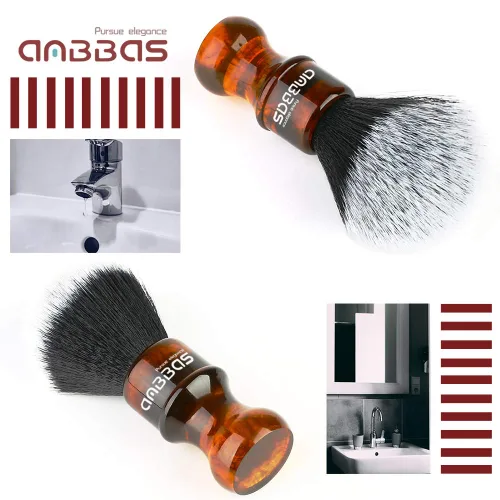 Miniatura 6 de Anbbas Cepillo de afeitar sintético de tejón con mango de resina, cerdas de nailon, cepillo de espuma para el cabello, para viajes, afeitado Ámbar