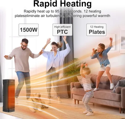 Miniatura 4 de Calentador de espacio de 17 pulgadas para uso en interiores, calentadores eléctricos de 1500 W para uso en interiores con termostato, oscilación