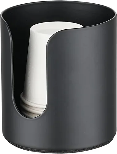 JQK Dispensador de tazas de baño, pequeños soportes de papel desechables negros para enjuague bucal para enjuagar tazas en encimeras de tocador de