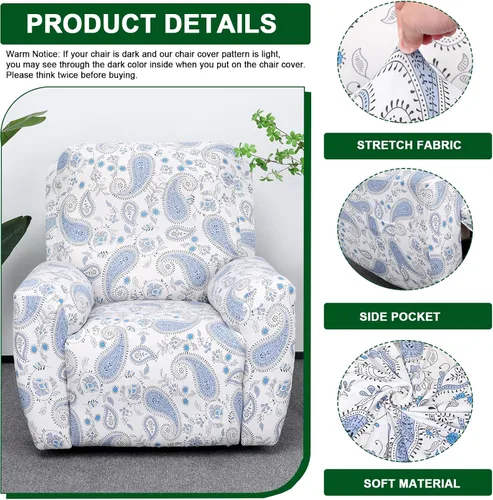 Miniatura 3 de CRFATOP Funda elástica para sillón reclinable, 4 piezas, fundas impresas para silla reclinable de 1 asiento, colección Fallon, protector de muebles