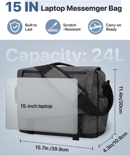 Miniatura 2 de Bolsa de mensajero para hombre, ligera, resistente al agua, 15.6 pulgadas, bolsa para laptop, bolsa de hombro para oficina de negocios Bolsa