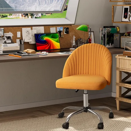 Miniatura 4 de Furniwell Silla de oficina sin brazos, linda silla de escritorio moderna ajustable giratoria para tocador, silla de computadora, sillas de Amarillo