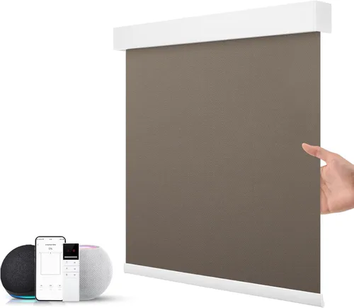 Miniatura 19 de ZSTARR Persiana inteligente motorizada para ventana con control remoto, persiana enrollable opaca automática tamaño personalizable, con cenefa, Beige