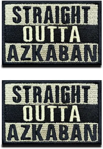 2 piezas Straight Outta Azkaban Patch táctico militar divertido motociclista parche con gancho y bucle bordado emblema – Parche accesorio para