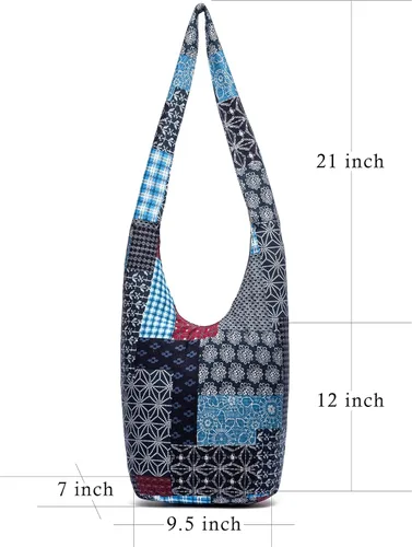 Miniatura 43 de Bolsa de hombro para mujer, de lona en estilo hippie/bohemio para llevar cruzada al hombro, disponible en diferentes colores y estampados