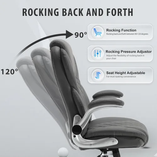 Miniatura 5 de Silla de oficina ejecutiva grande y alta, sillas de escritorio ergonómicas con respaldo alto de piel sintética con ruedas, silla de gestión mecedora