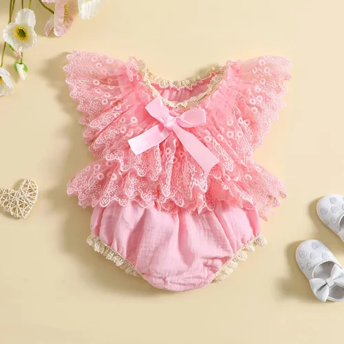 Miniatura 2 de Mameluco de burbujas para bebé niña con encaje y tutú con mangas con volantes, traje de verano