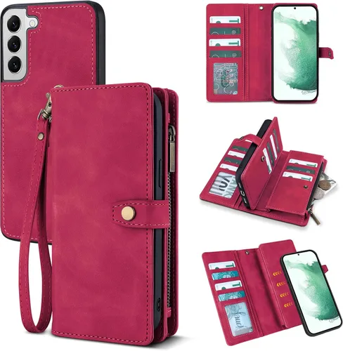 Miniatura 34 de TwoHead Funda tipo cartera para Samsung Galaxy S22 Ultra con tarjetero y funda magnética desmontable, funda de cuero con protección completa