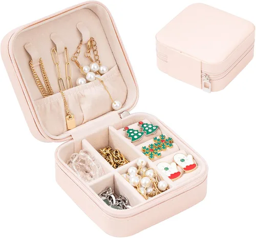 Miniatura 9 de Caja de joyería de viaje portátil de cuero PU mini caja de viaje de joyería pequeña caja de joyería para pendientes collar mujeres niñas regalo