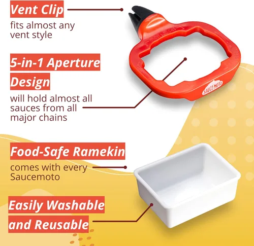 Miniatura 12 de Recipiente para salsa con clip Saucemoto Un soporte para salsas en el auto para salsa de tomate y salsas para sumergir. Como lo viste en Shark Gris