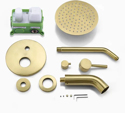 Miniatura 8 de sumerain Juego de grifo de ducha y bañera, grifo de ducha de lluvia dorado cepillado con boquilla de bañera, cabezal de ducha de 8 pulgadas, alto