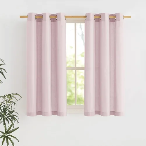Miniatura 129 de NICETOWN Cortinas de lino natural con textura de lino para dormitorio, mezcla de lino rústica con ojales en la parte superior, semitransparentes