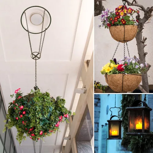 Miniatura 5 de Cadena de cesta colgante, cadenas negras de 3 puntos de 20 pulgadas con ganchos para cestas colgantes, macetas, perfectas para decoración de Negro-3