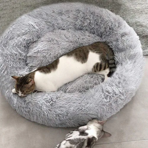 Miniatura 2 de Cama redonda de felpa suave moderna para gatos o perros pequeños, cama de tamaño mini o mediano para perros y gatos, auto-calentable, para otoño