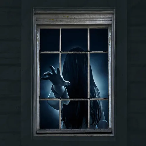 Decoración de ventana de Halloween, cortina de fantasma femenino, decoración aterradora para la pared de la puerta de la ventana, decoración de