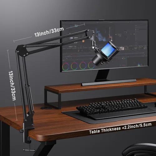 Miniatura 9 de MAONO Brazo articulado para micrófono: Brazo de micrófono de suspensión metálica ajustable para podcast, juegos, transmisión, grabación
