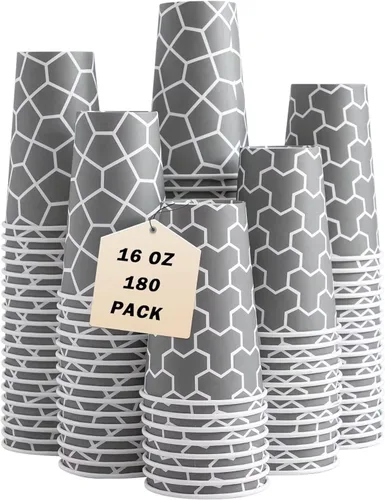 Paquete de 180 tazas de café de 16 onzas, tazas de café desechables de papel caliente de 16 onzas, taza de café de papel aislada para bebidas frías
