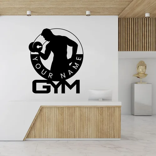 Miniatura 2 de Dibujo de culturista personalizado con logotipo de gimnasio – Deportista con pintura de peso gimnasio personalizado – Culturista en marco redondo
