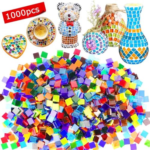 Miniatura 11 de 1100 Piezas de Azulejos de Mosaico, Azulejos de Mosaico de Vidrio para Manualidades al Por Mayor, Piezas de Vidrio de Mosaico Teñido, Suministros