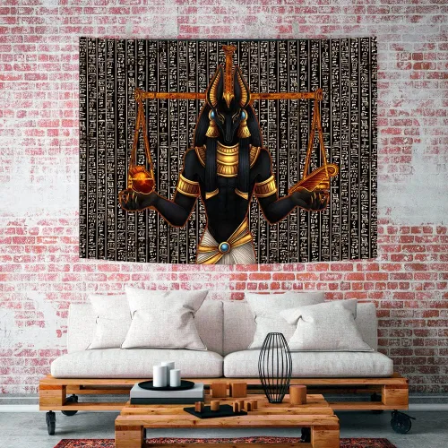 Miniatura 2 de Ine Ive Tapiz de estatua egipcia de Anubis, tapiz religioso mítico del antiguo Egipto, 40 x 30 pulgadas, jeroglíficos egipcios, decoración de pared