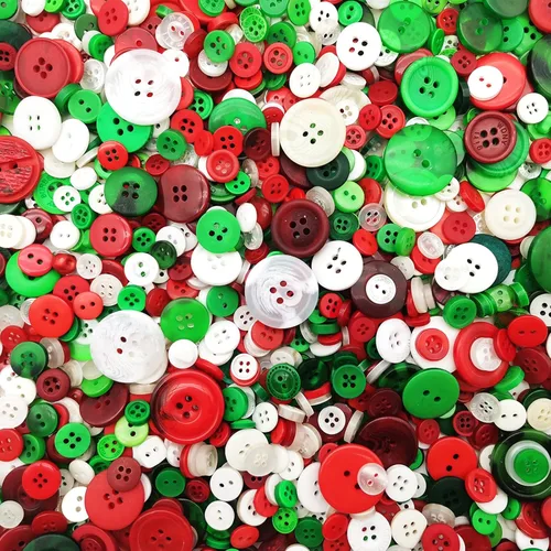 Miniatura 6 de 600-700 piezas de botones de Navidad para manualidades a granel mezclados en rojo, verde y blanco, botones para manualidades de tamaños variados