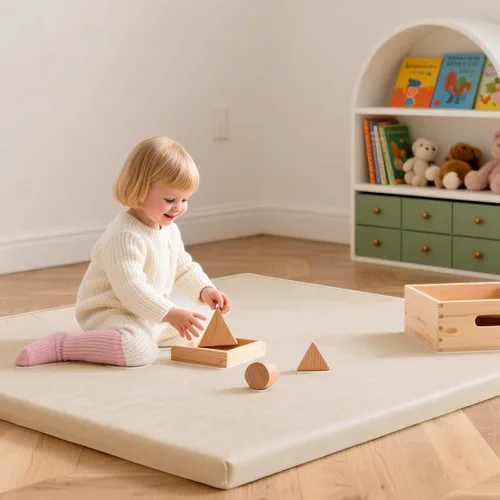 Miniatura 4 de Huloo Sleep Tapete de juego para bebé de 47 x 47 pulgadas, acolchado impermeable de 1.3 pulgadas de grosor, tapete para corral de juegos con cuero
