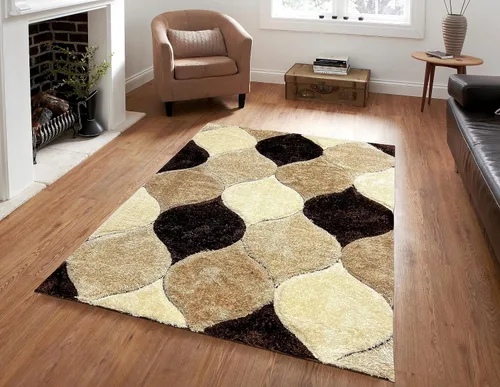 Alfombra de área 4D color marrón de 5 x 7 pulgadas, felpa gruesa y suave y moderna, resistente a las manchas, fácil de limpiar y hecha a máquina,
