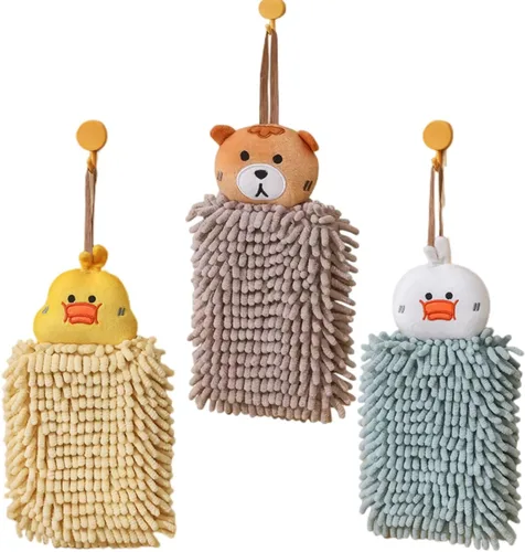 Miniatura 15 de Ivymei Paquete de 3 toallas de mano de felpilla mullidas, bonitas toallas de mano colgantes con lazo para cocina y baño, toallas de baño de mano