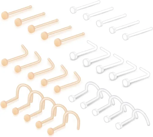 Miniatura 10 de QWALIT - Pendientes de nariz transparentes en forma de L, retenedor de piercing flexible, hueso nasal, color de piel, retenedor de piercing