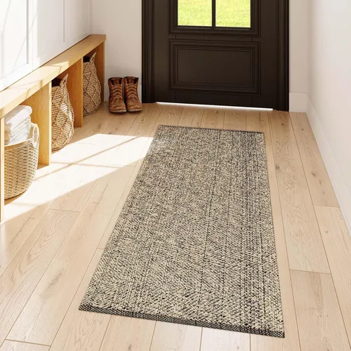 Miniatura 27 de LEEVAN Alfombras lavables para cocina de 2 x 4.3 pies, alfombras de baño negras estilo bohemio de algodón reversibles, alfombra reversible