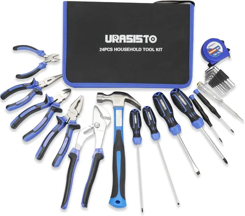URASISTO Kit de herramientas para el hogar de 24 piezas para hombres, juego de herramientas manuales de reparación con martillo, destornillador,
